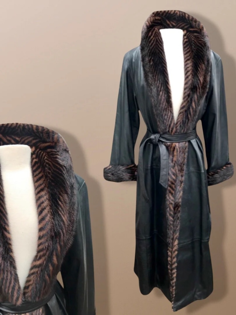 Italian leather Wrap Tuxedo Mink Coat Herringbone Design